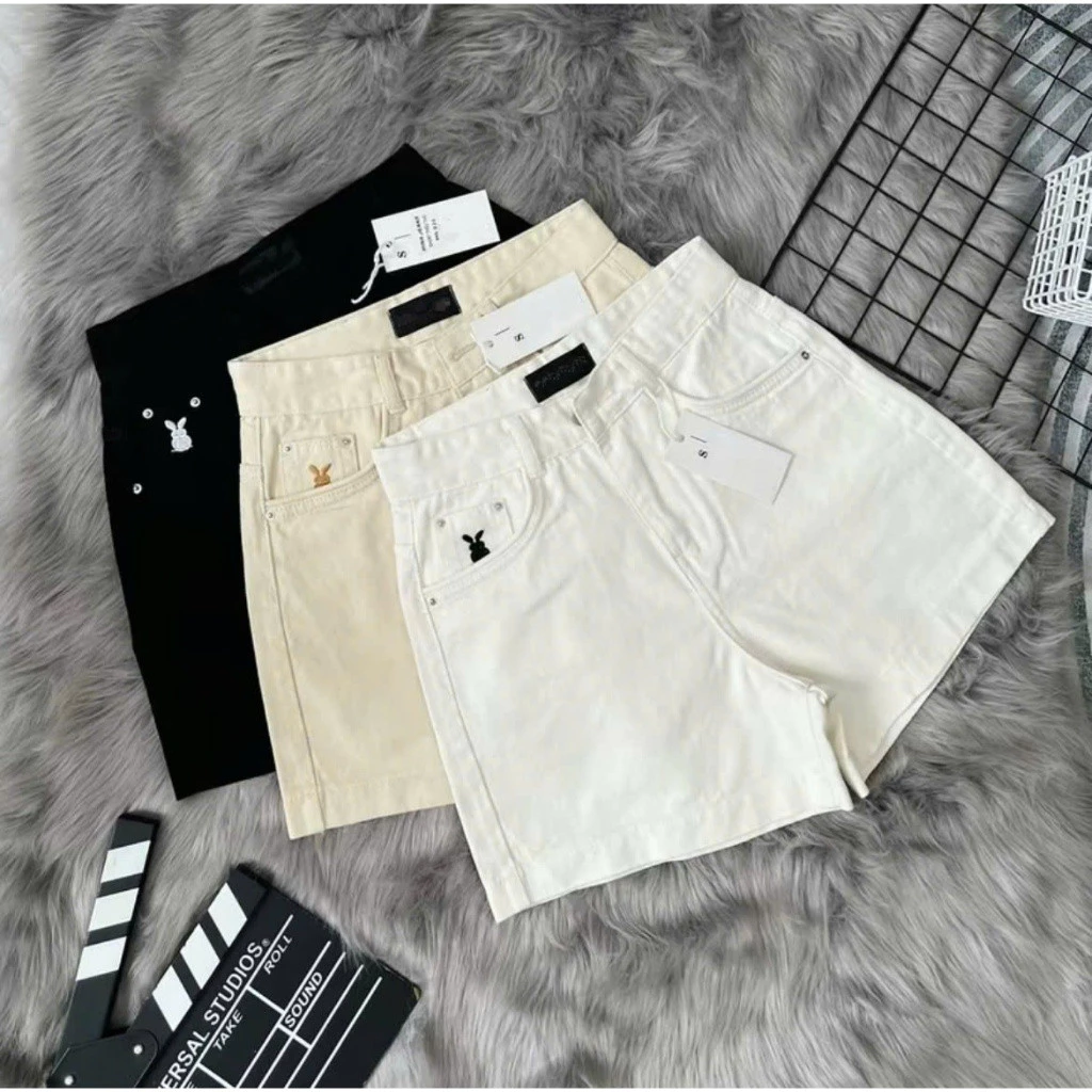 Quần short jean nữ thêu THỎ túi mặt trước sau vải jean mềm đẹp  WSHJ35