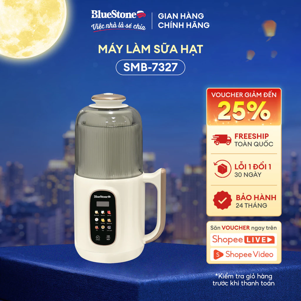[LIVE] Máy Làm Sữa Hạt Đa Năng BlueStone SMB-7327 1L 800W chống ồn, 9 chế độ nấu, hạt nhuyễn mịn chống trào hẹn giờ