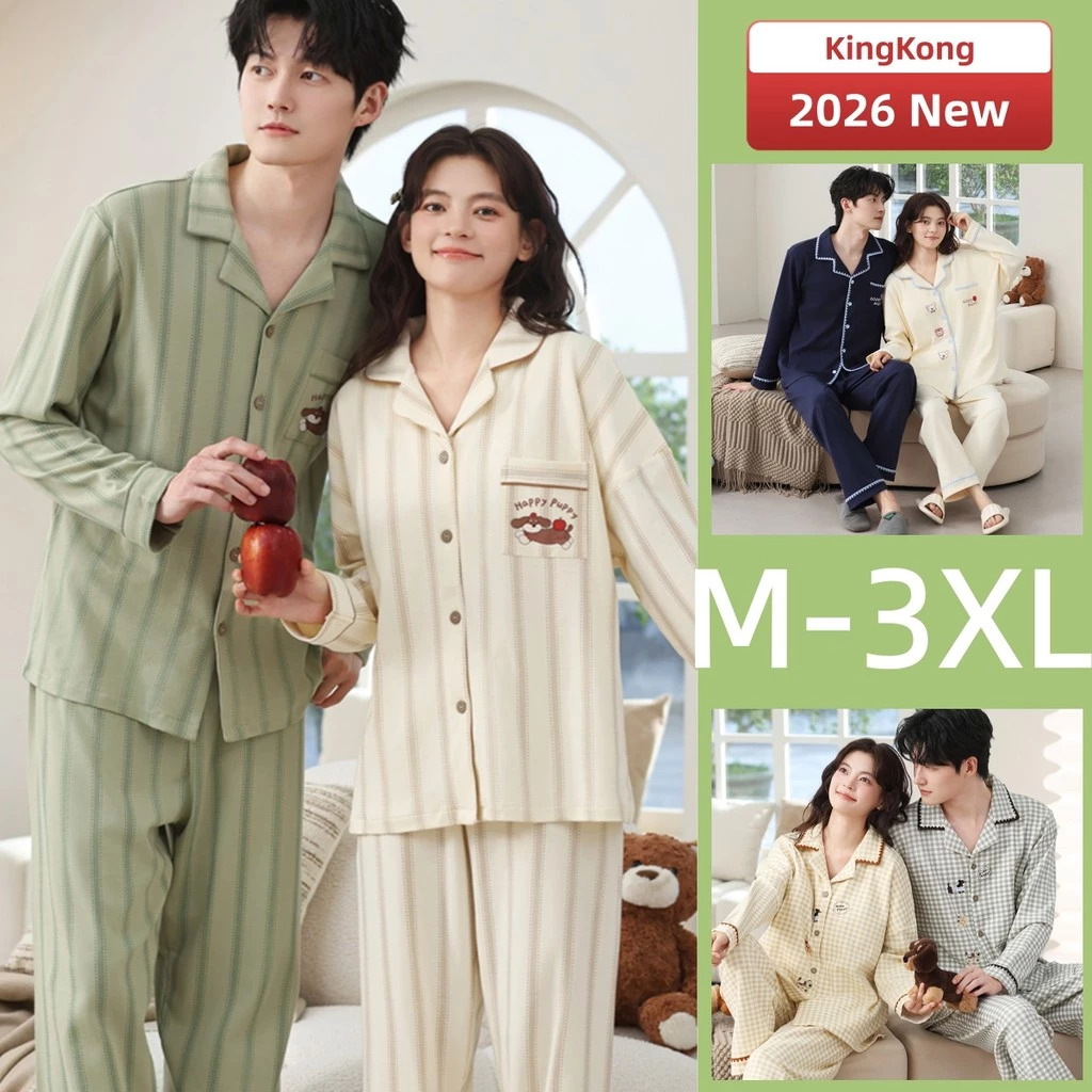 Cặp Đôi Bộ Đồ Ngủ Bộ Đồ Ngủ Nam Nữ Thu Đông Tay Dài Đồ Ngủ Người Phụ Nữ Lưới Sọc Hoạt Hình Rời Mặc Ở Nhà