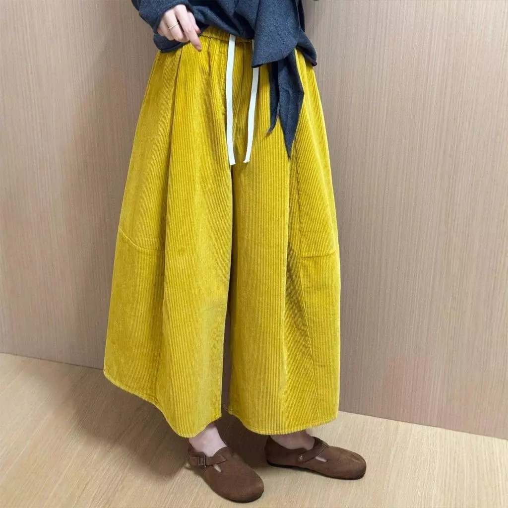Phụ Nữ Thu Đông Dây Rút Thường Ngày Eo Cao Ống Rộng Crop Đa Năng Quần