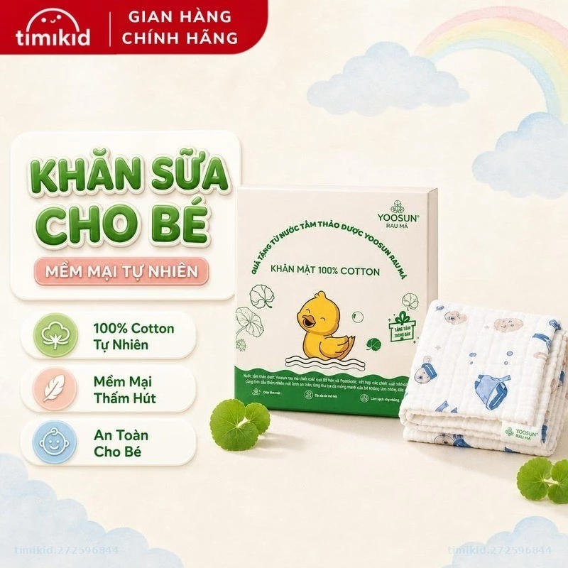 Khăn Sữa Cho Bé Cotton Nhăn Hộp 2 Chiếc - Quà Tặng Yoosun Rau Má