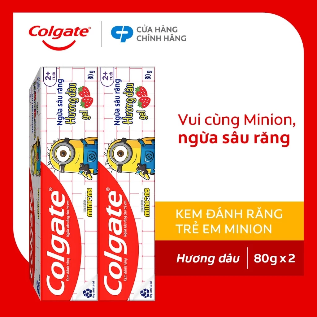 Bộ 2 Kem đánh răng Colgate Minion cho bé hương dâu 80g