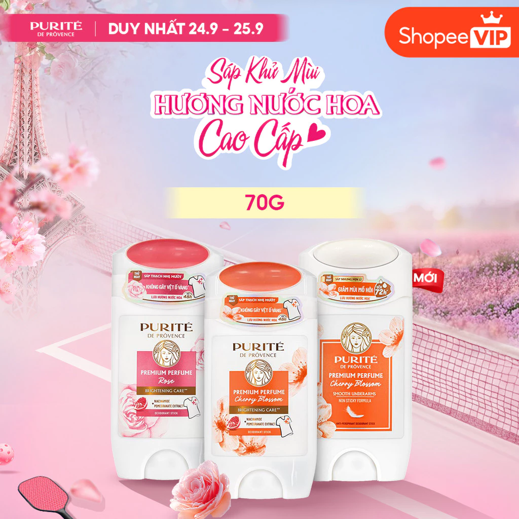 [SVIP] [MỚI] Sáp Khử Mùi Purité Hương Nước Hoa Cao Cấp Dưỡng Sáng Hoa Anh Đào / Hoa Hồng 70G (Sáp Hồng / Sáp Trắng)
