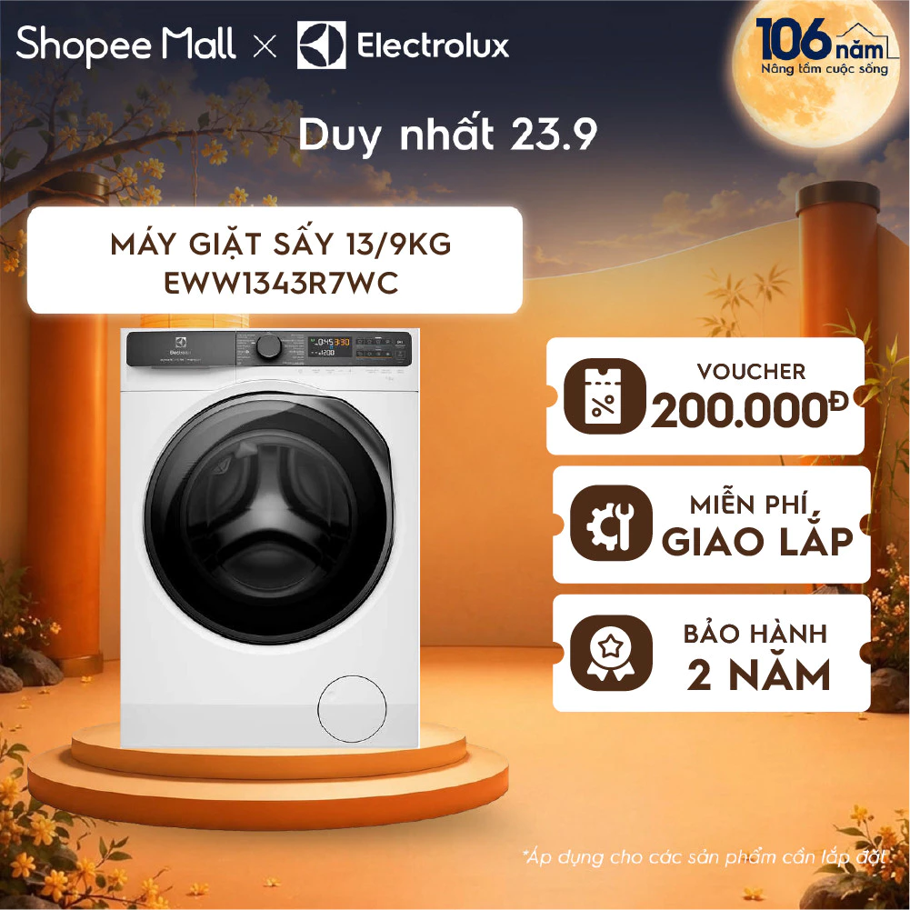 Free giao lắp -Máy giặt sấy Electrolux 13/9kg UltimateCare 700 - Trắng EWW1343R7WC, giặt đầy tải 45p, EcoInverter