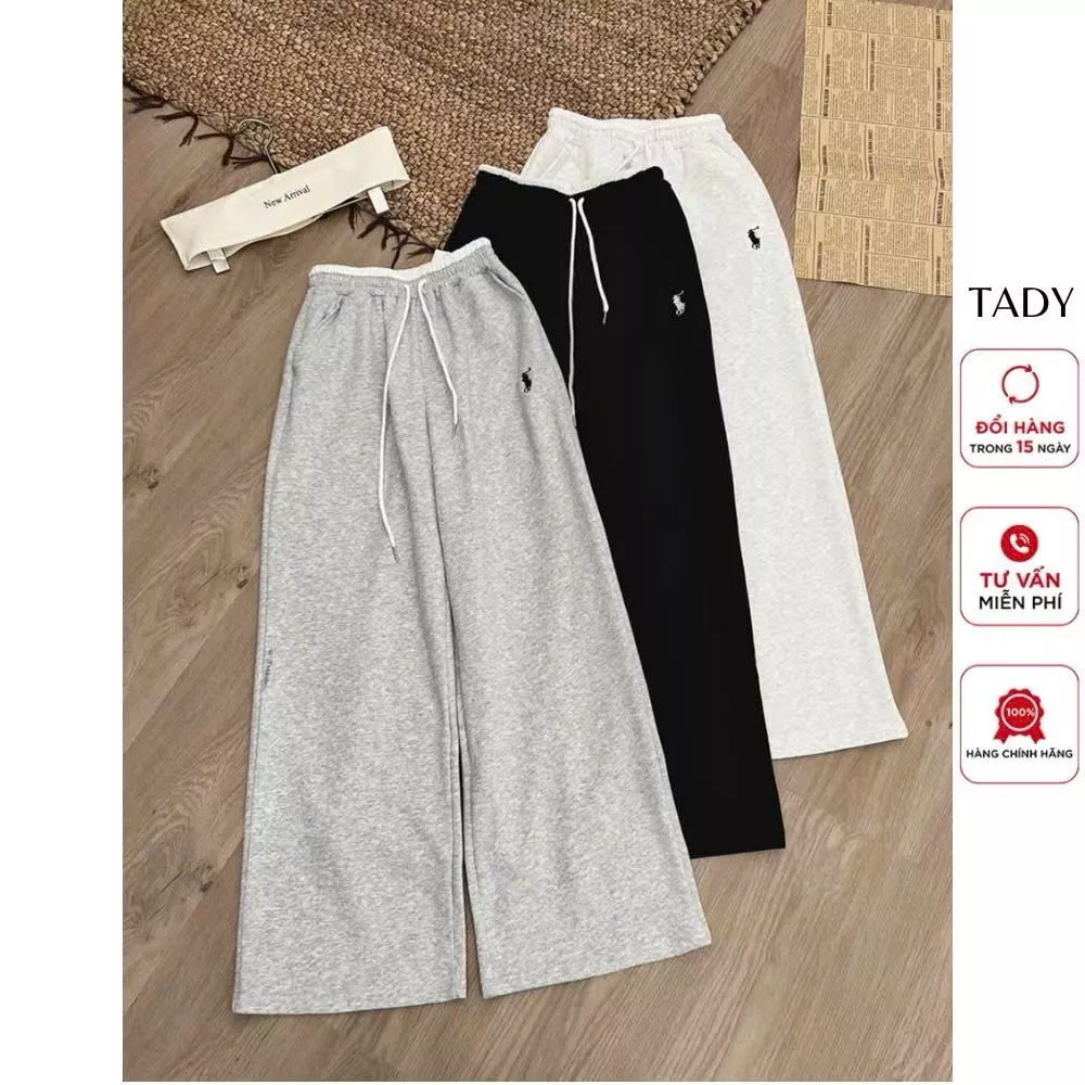 ( freesize 39-50kg ) Quần dài Nỉ 2 Da Ống Suông Rộng Nữ Phối Dây Rút  Lưng Cao Phong Cách-ngựa-tbds34gfvb