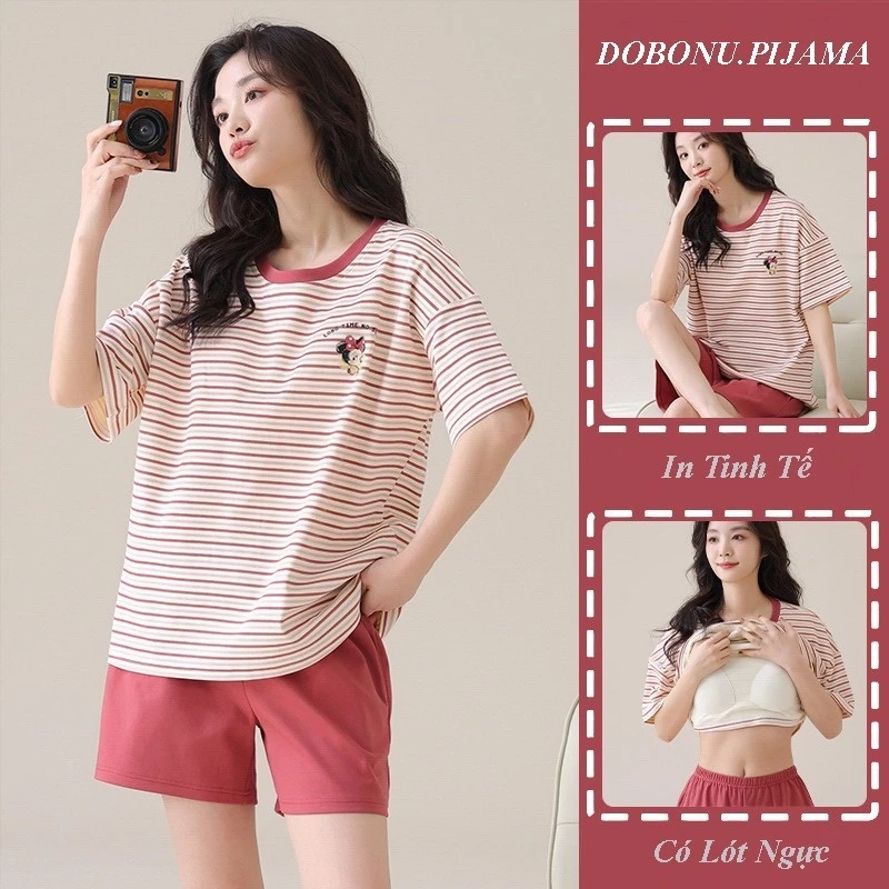 Set Đồ Nữ Pijama Cotton 100% Có Mút Ngực PIMA56, Bộ Ngủ Nữ Mặc Nhà Cao Cấp Họa Tiết Đẹp, Quần Có Túi