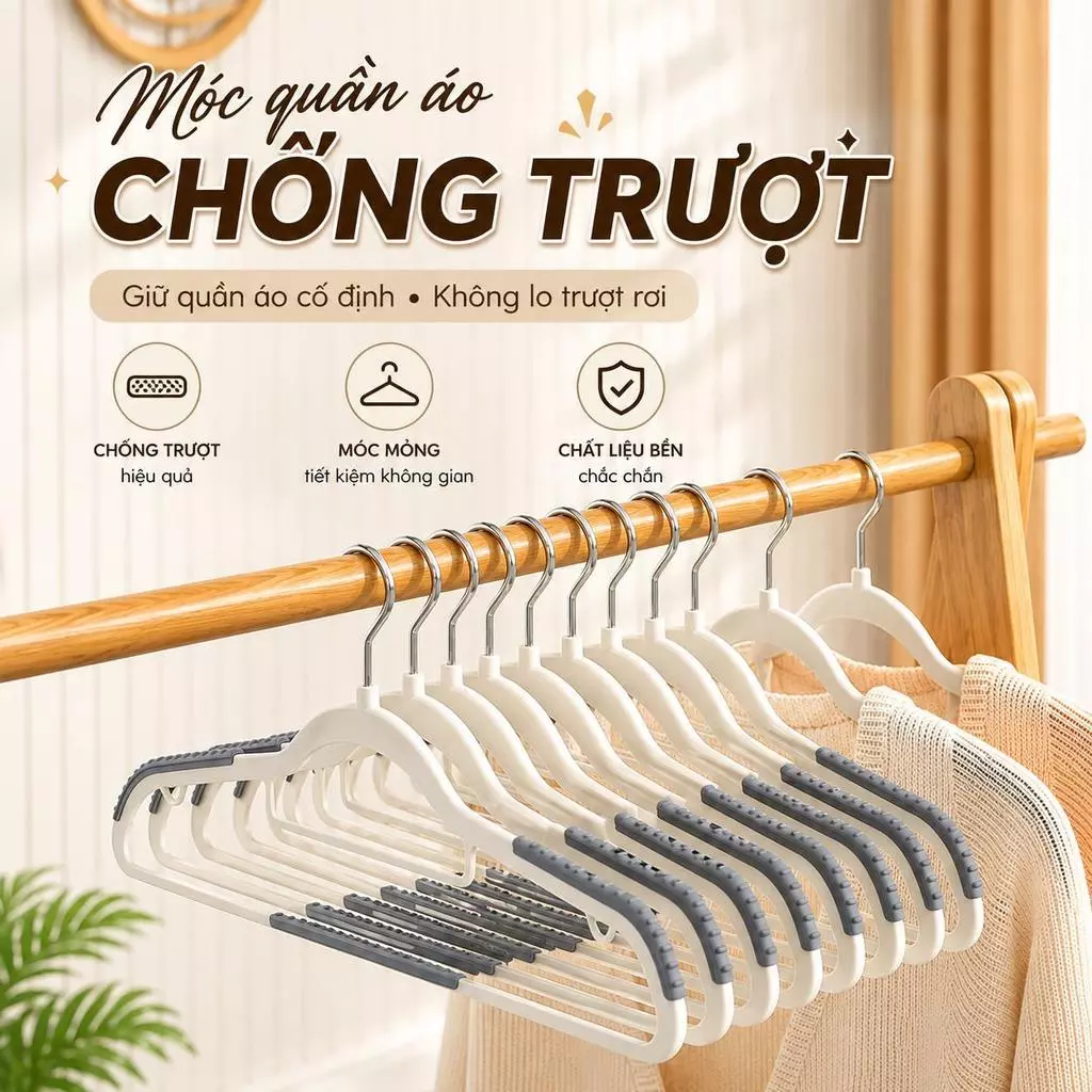 Combo 5 Móc Treo Quần Áo Chống Trượt Xoay 360 Đệm Cầu Vai Cao Su Nhựa Cao Cấp Chịu Lực Tốt - GD362