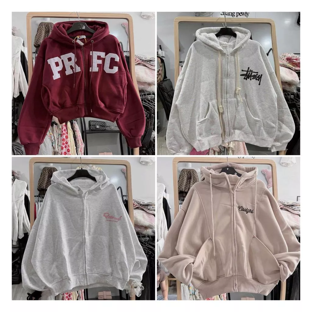 Áo Khoác Hoodie Nữ Phối Ren Nón Và Tay Nón Rộng Regods Hoodie Zip Nỉ Đanh Mịn
