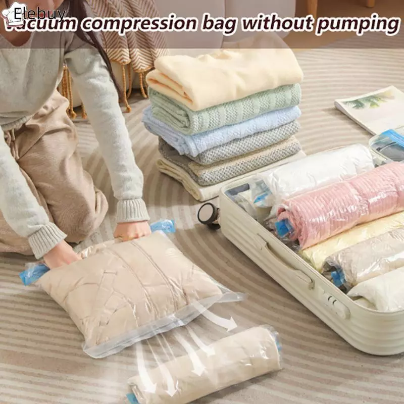 [Ele-T] Túi nén cuộn du lịch không cần máy bơm không khí Túi đựng chân không có thể tái sử dụng Tiết kiệm 80% không gian lưu trữ Roll-Uppression
