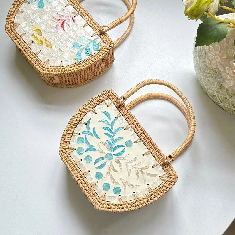 [Sản phẩm mới] Túi mây mùa thu Túi dệt Vỏ bên bờ biển Kỳ nghỉ du lịch Kỳ nghỉ phong cách Túi xách thời trang nữ