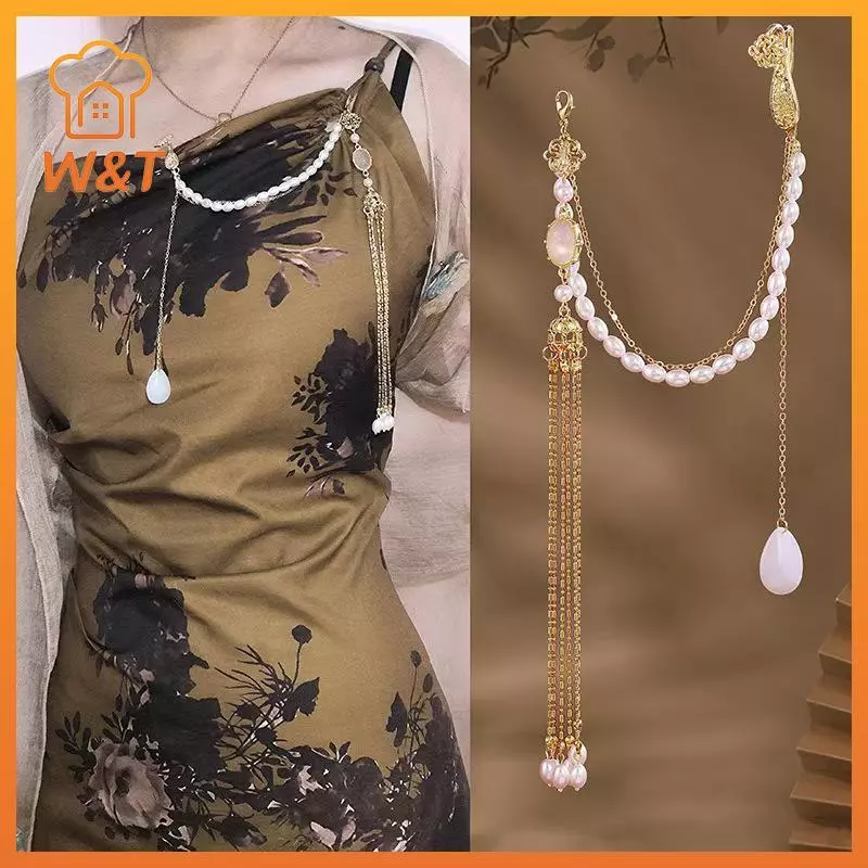 [W & T] Giả Ngọc Trai Nữ Hanfu Trang Trí Trang Sức Thời Trang Treo Dài sel Sườn Xám Phụ Kiện Hợp Kim Sườn Xám Bấm Ve Áo Mới