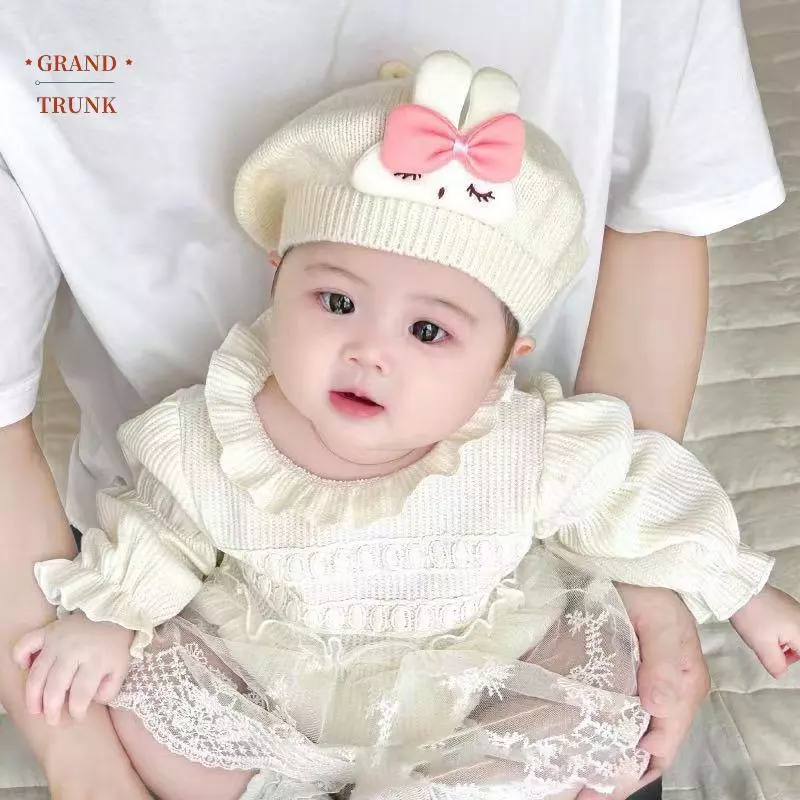 [INVN] Mũ nồi thỏ hoạt hình ngọt ngào Mũ nồi cho trẻ sơ sinh Mũ nồi mềm mại Mũ nồi mùa thu đông Mũ màu trơn Dễ thương Ấm áp Trẻ em Quà tặng Bonnet Mới