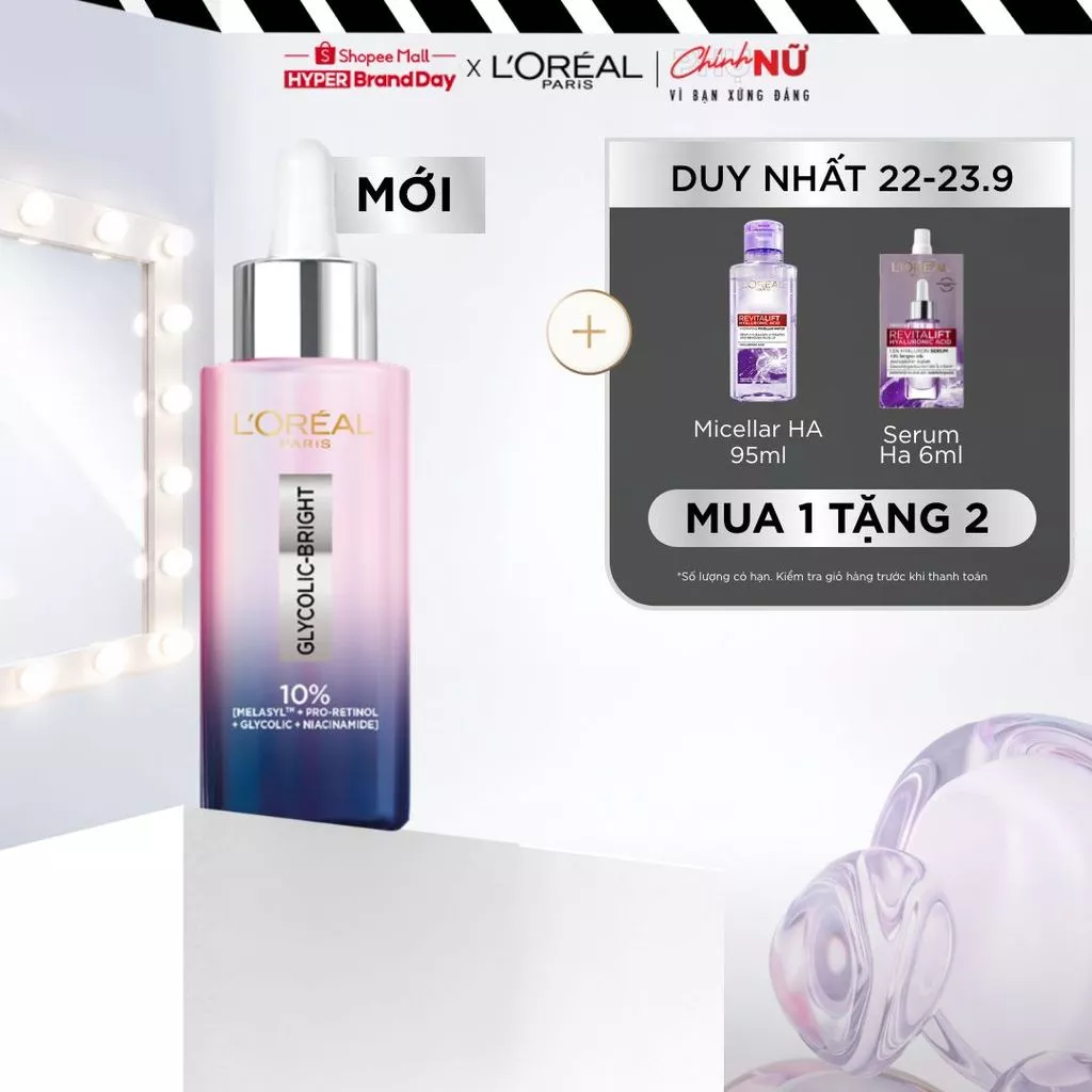 Serum đêm Glycolic-Bright Moon Serum 10% [Melasyl+Pro Retinol + Glycolic +Niacinamide] da sáng mịn và giảm thâm nám 30ML