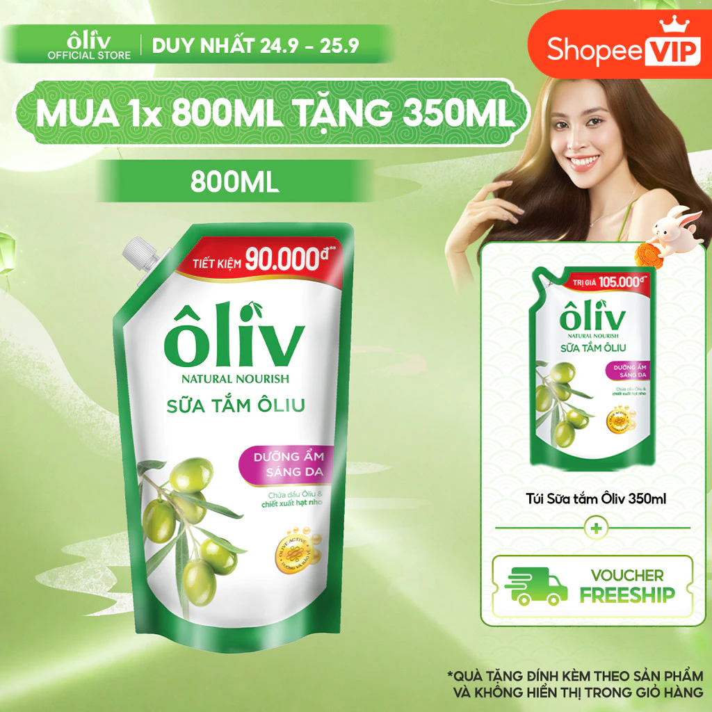 [VOUCHER SVIP 20%] [TÚI REFILL TIẾT KIỆM 90K] Túi Sữa Tắm ÔLIV Dưỡng Ẩm Sáng Da 800ml Tặng Túi Sữa Tắm 350ml