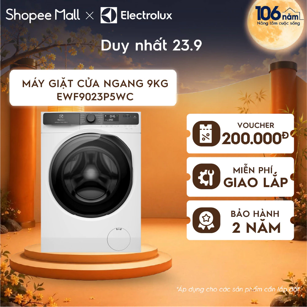 SHOPEE GIAO LẮP HCM HN - Máy giặt cửa ngang 9KG Electrolux S500 EWF9023P5WC - giặt đẩy tải 45 phút,UltraMix,EcoInverter