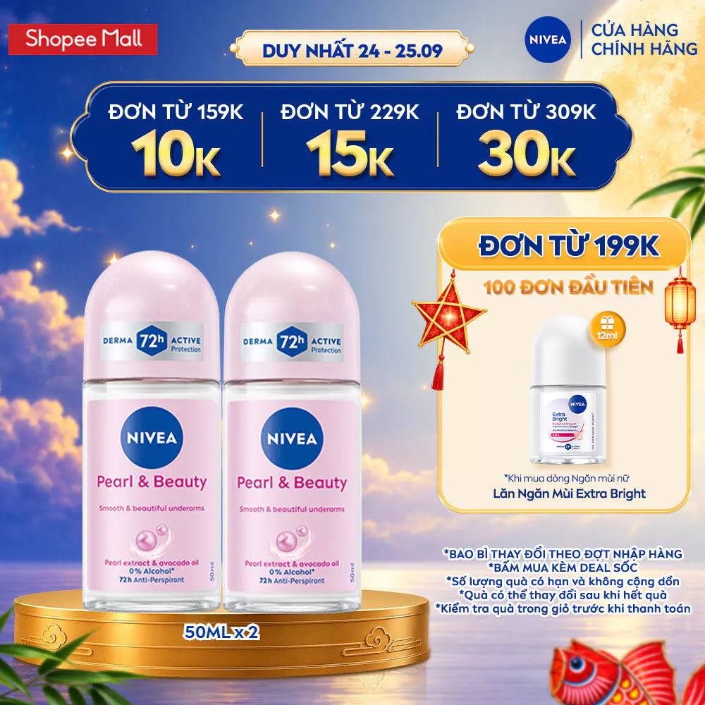 Bộ 2 Lăn Khử Mùi NIVEA Pearl&Beauty Dưỡng Sáng Da Ngọc Trai (50 ml) - 83735x2