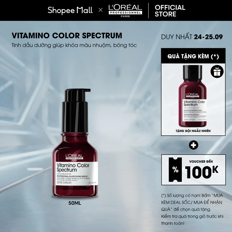 Serum dưỡng tóc khóa bóng chuyên nghiệp giúp bóng tóc tức thì L'Oréal Professionnel Vitamino Color Spectrum 50ml