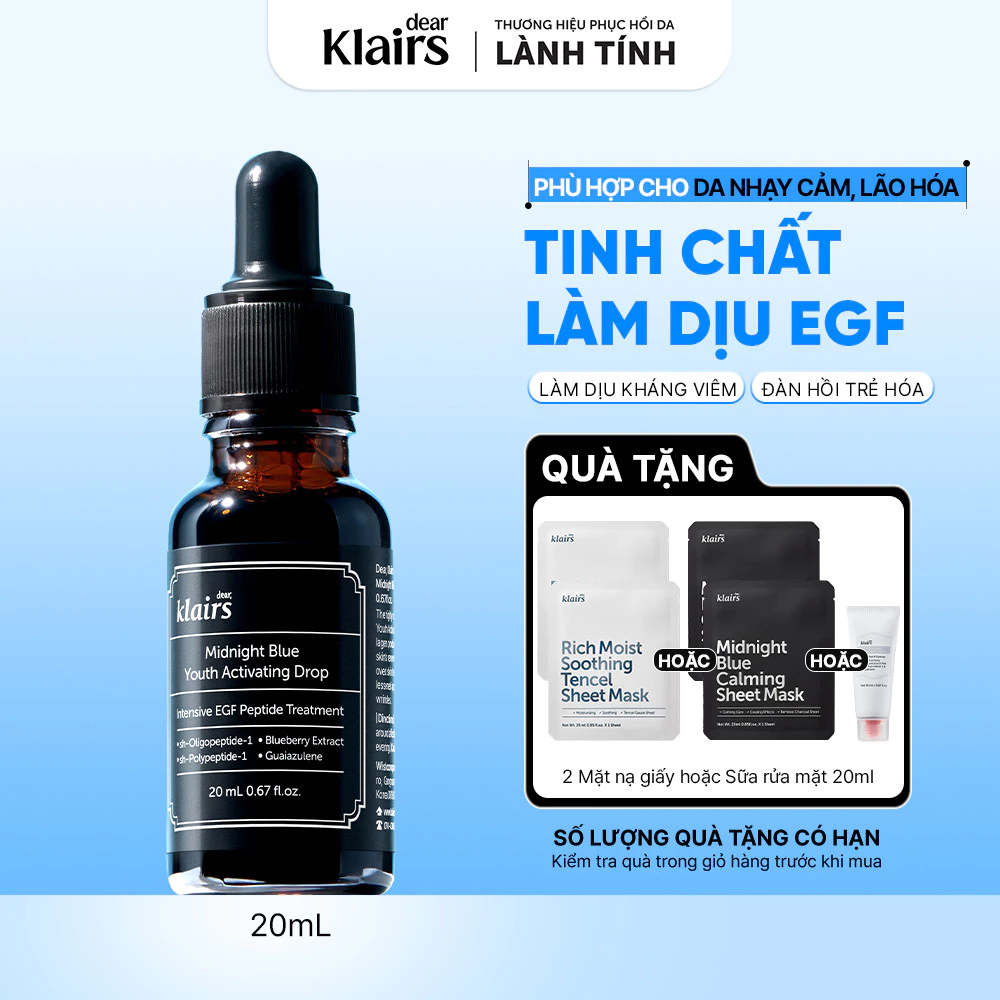Tinh chất dưỡng da Dear, Klairs Midnight Blue Youth Activating Drop Serum hỗ trợ phục hồi 20ml [FS]