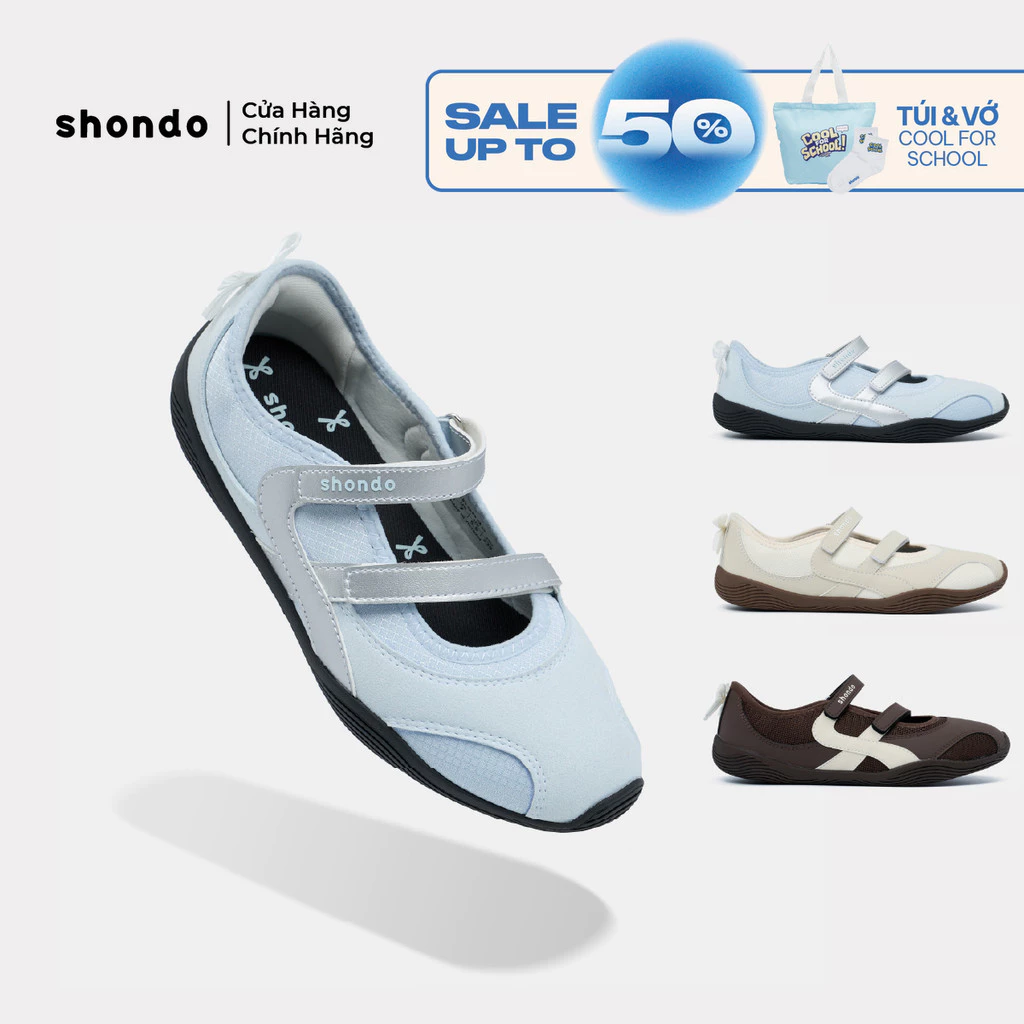 Giày Búp Bê Ballet Sneaker Nữ Minie Shondo Ver 2 Đế Bệt Vải Mesh Quai Dán Nhiều Màu