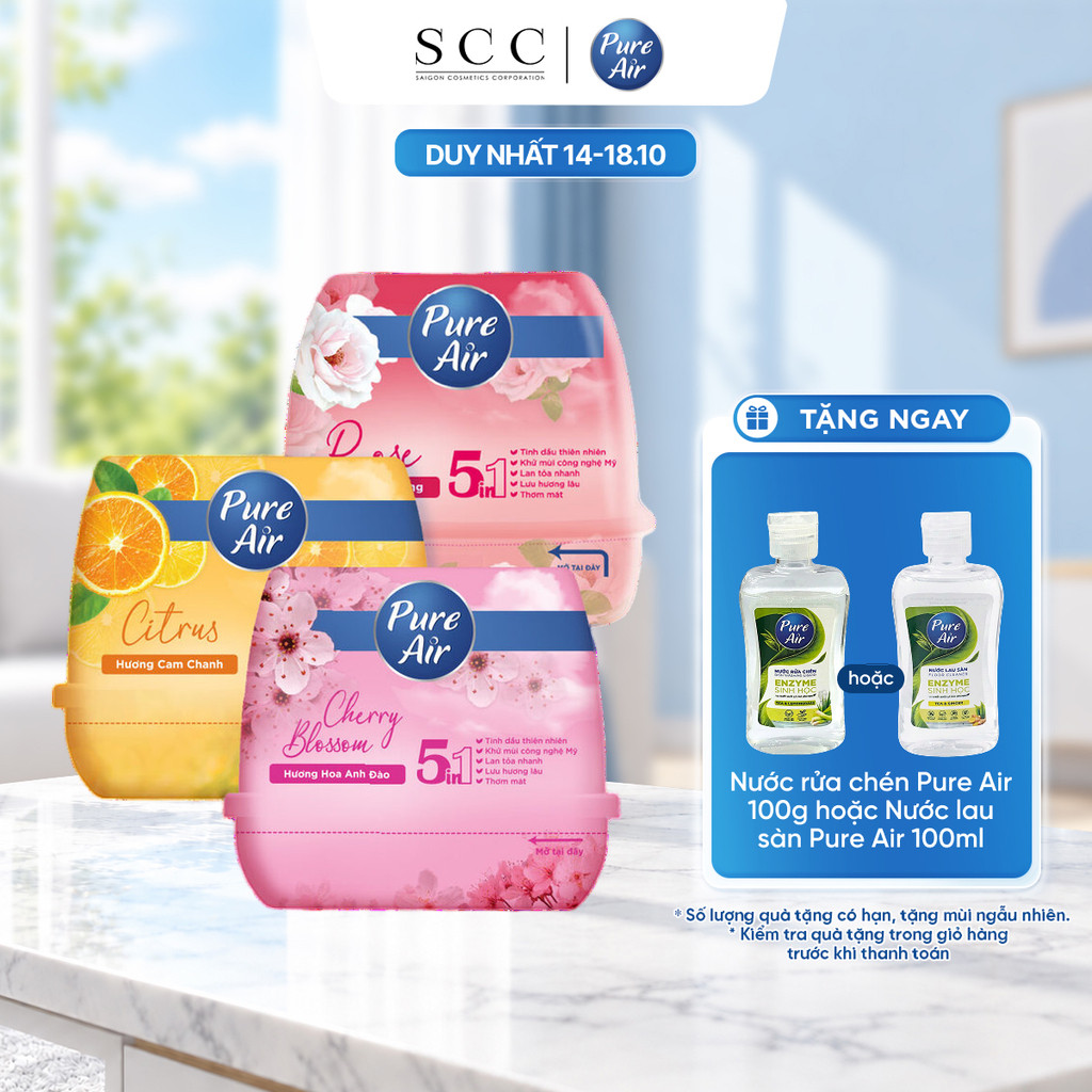 Combo 3 Sáp Thơm Khử Mùi PURE AIR Hương Cam Chanh, Anh Đào, Hoa Hồng 180g/hộp