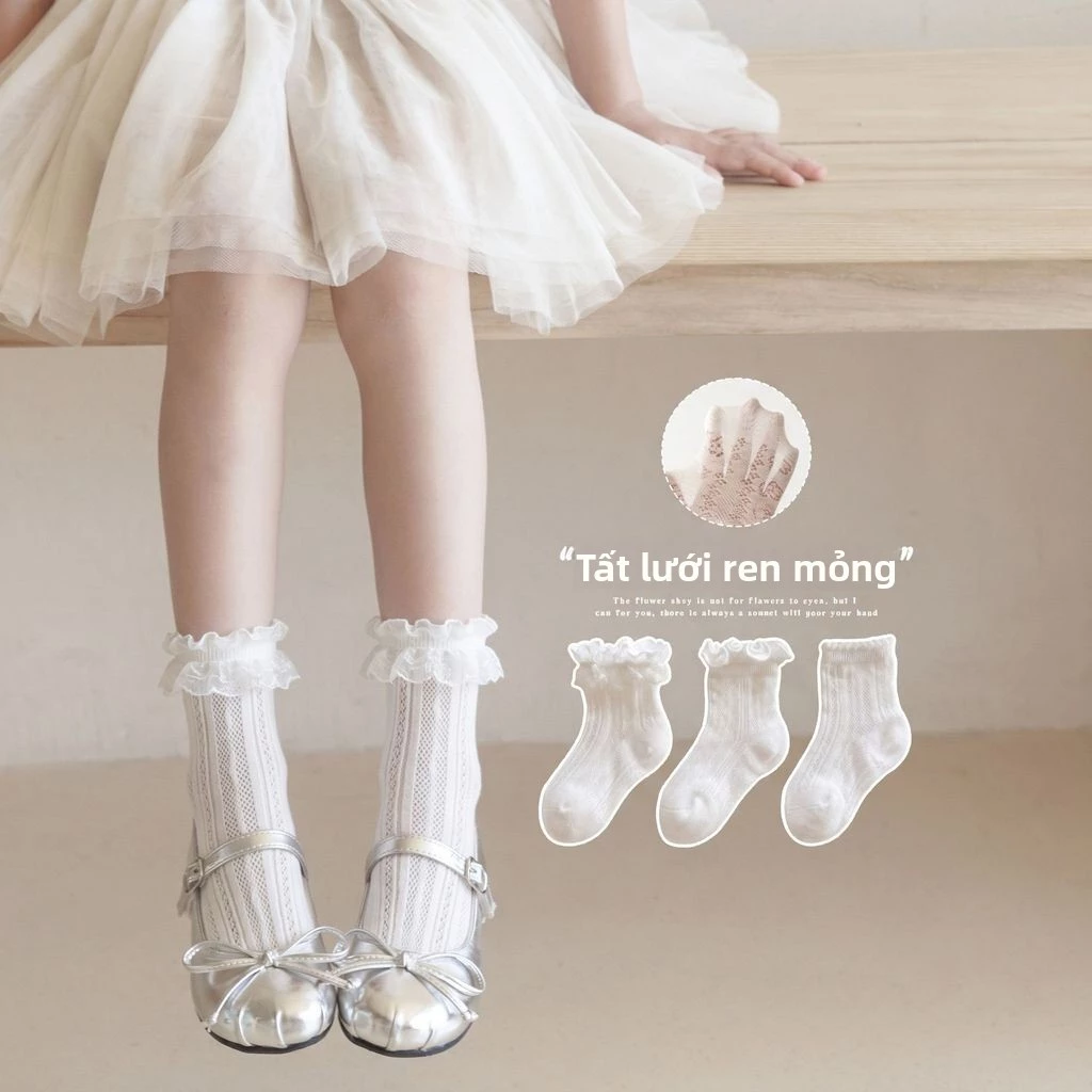 Tất bé gái mùa hè - Vớ ren lưới mỏng cổ cao viền bèo phong cách công chúa dễ thương