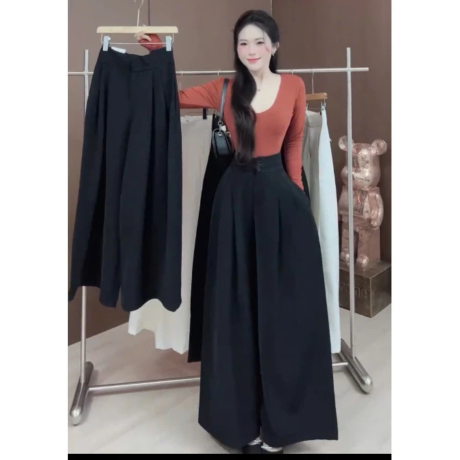 [Mẫu Mới]-Quần vải tây ống siêu rộng Nữ lưng cao gen eo cho nàng form dài đẹp