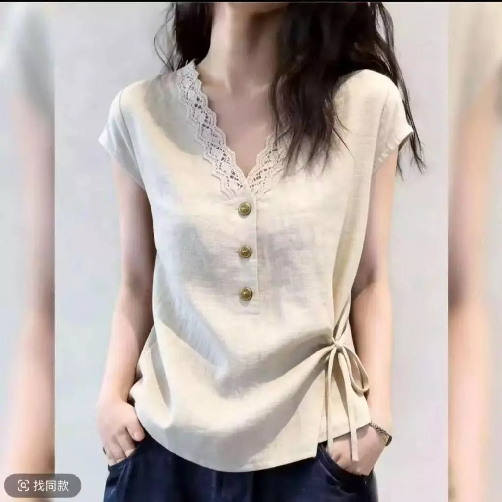 Nửa Mở Ren Tay Ngắn Top Nhẹ Rời Tất Cả Trận Đấu Mỏng Hơn Nhìn Áo Thun