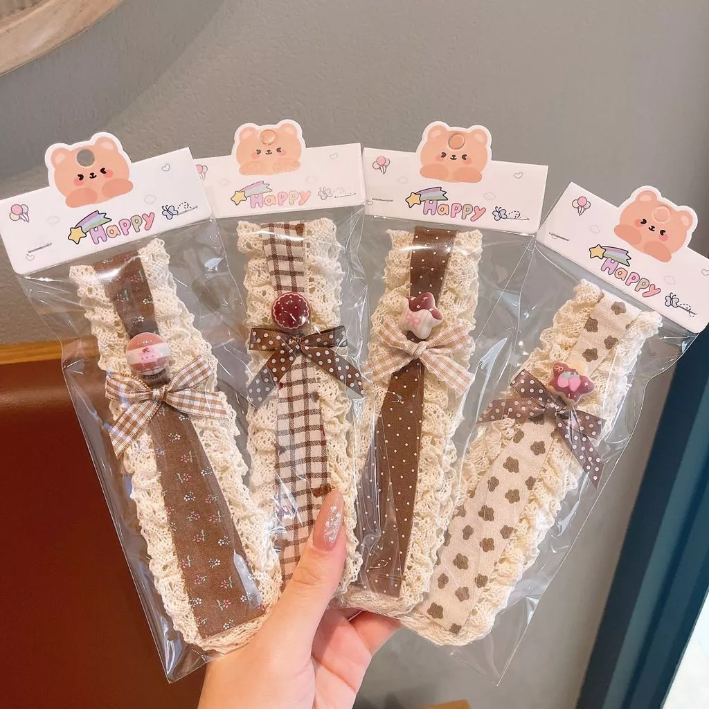 Băng Đô Dán Tóc Velcro Viền Ren Đính Nơ Dễ Thương, Giữ Tóc Mái Khi Makeup & Skincare