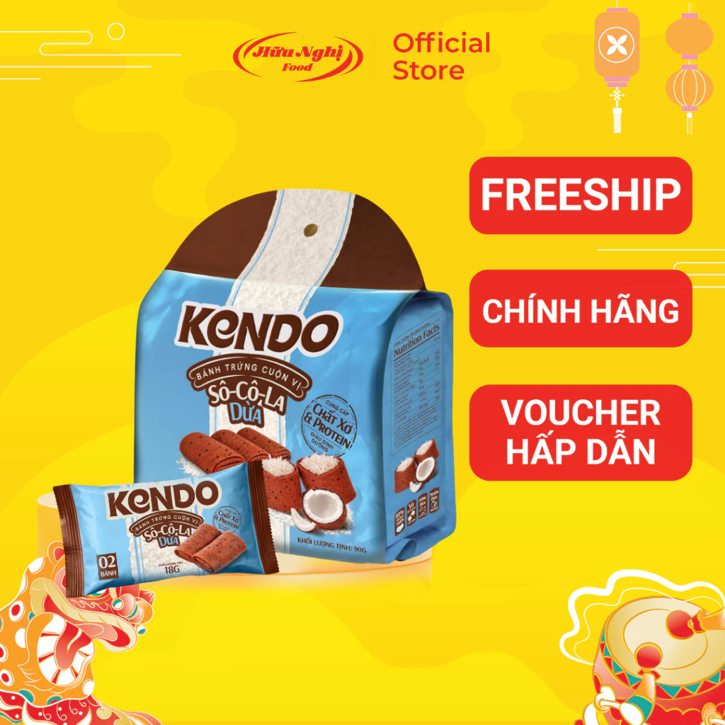Bánh Trứng Cuộn Vị Socola Dừa Kendo 90g giòn xốp, ít ngọt, dễ ăn