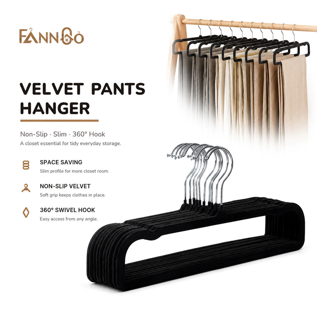 Móc treo quần chống trượt Fanngo 10 chiếc, móc treo quần áo tiết kiệm không gian, bền và chắc chắn, móc treo jean 360 độ ° Biến bạc thành điểm nhấn cho tủ quần áo áo ba lỗ