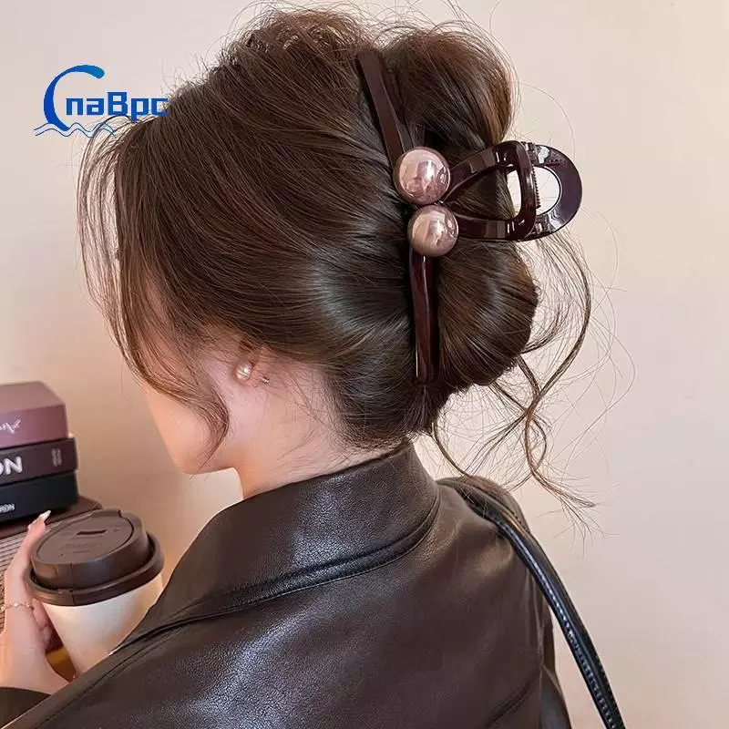 < CnaBpc > Vuốt Tóc Ngọc Trai Thanh Lịch Cho Nữ Bé Gái Đơn Giản Lớn Cá Mập Kẹp Tóc Nhựa Hợp Thời Trang Đa Năng Phụ Kiện Tóc Quà Tặng Mới