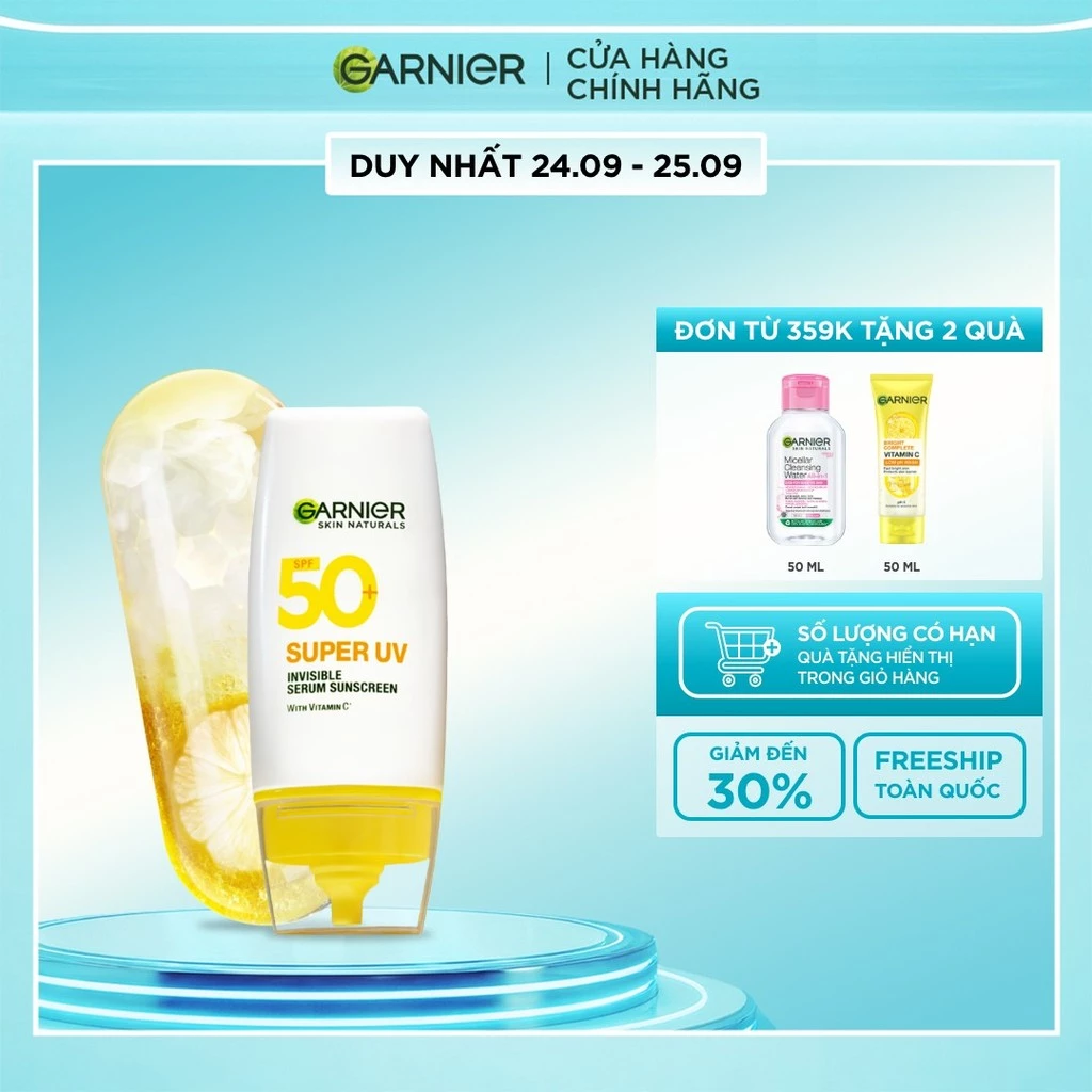 Kem chống nắng Garnier phổ rộng bảo vệ mạnh mẽ dễ chịu trên da SPF 50+ | PA++++ 30ML