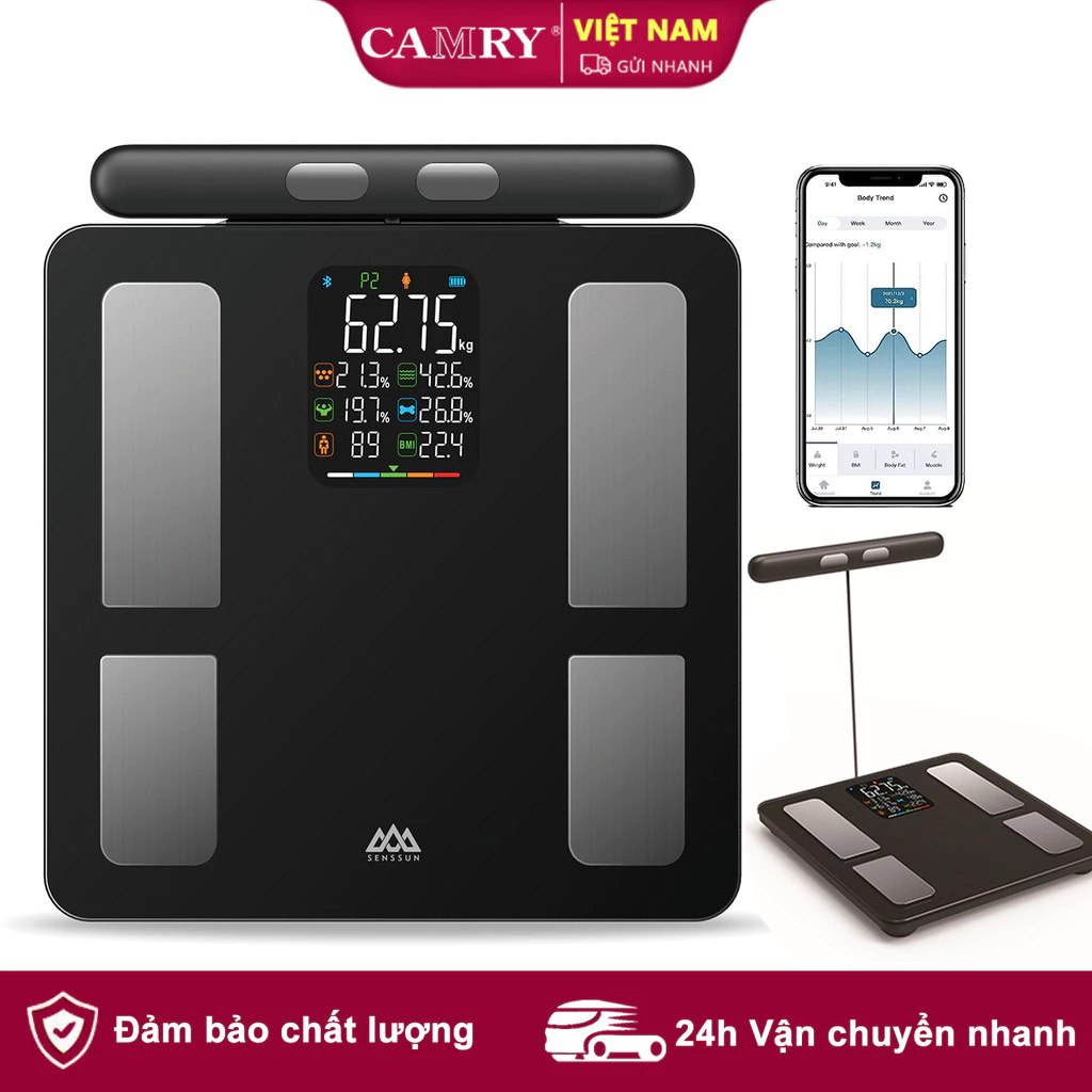 Cân mỡ cơ thể thông minh Bluetooth CAMRY (iF2825A) với màn hình VA lớn 8 điện cực Máy phân tích thành phần cầm tay để theo dõi sức khỏe chuyên nghiệp 15 dữ liệu cơ thể