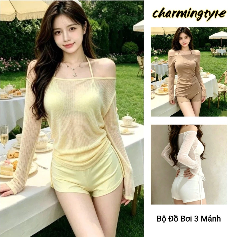 Bộ Đồ Bơi 3 Mảnh Mùa Hè Mới Dành Cho Nữ: Bikini Hai Mảnh Và Áo Khoác Dài Tay Chống Nắng, Hoàn Hảo Cho Kỳ Nghỉ Biển.