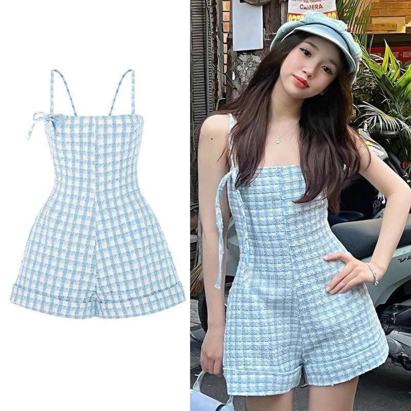 Set Jumpsuit Hai Dây - Dáng Ngắn Tiểu Thư Dạ Tweed Cao Cấp Nữ Tính Dễ Phối Đồ B48341