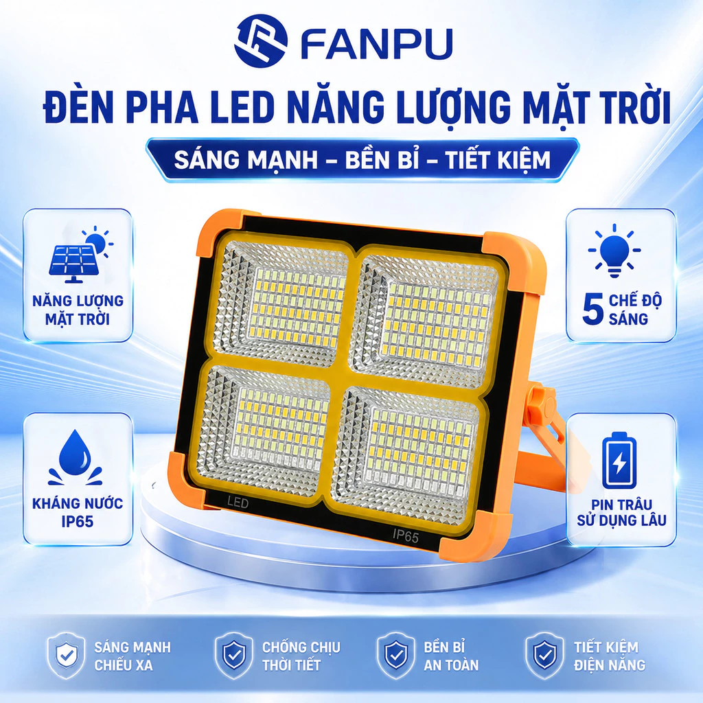 Đèn Pha 50W Pin Trâu Tích Điện, Đèn LED Năng Lượng Mặt Trời Siêu Sáng, Đèn Sân Vườn, Sửa Chữa