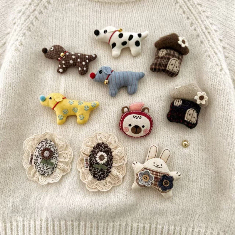 Phim hoạt hình mới Trâm cài vải Cotton thêu tay P