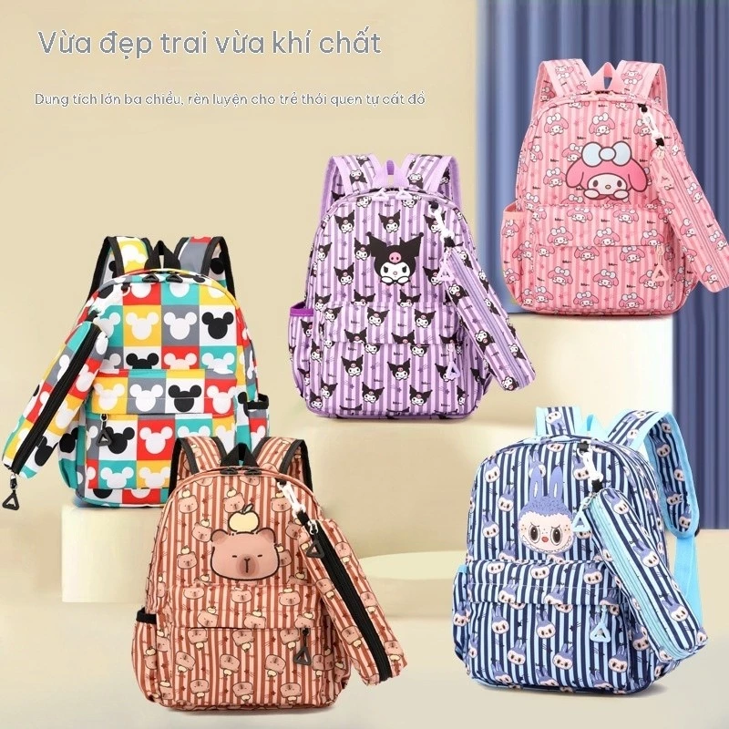 Balo cho bé gái mầm non dễ thương capybara bé trai cute Kitty Kuromi melody Tiền tiểu học đi học
