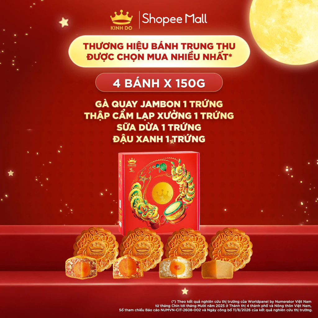 [PHÂN LOẠI TÚI + HỘP] Combo 4 bánh trung thu Kinh Đô "Đoàn Viên Truyền Thống" (4 bánh x 150g)
