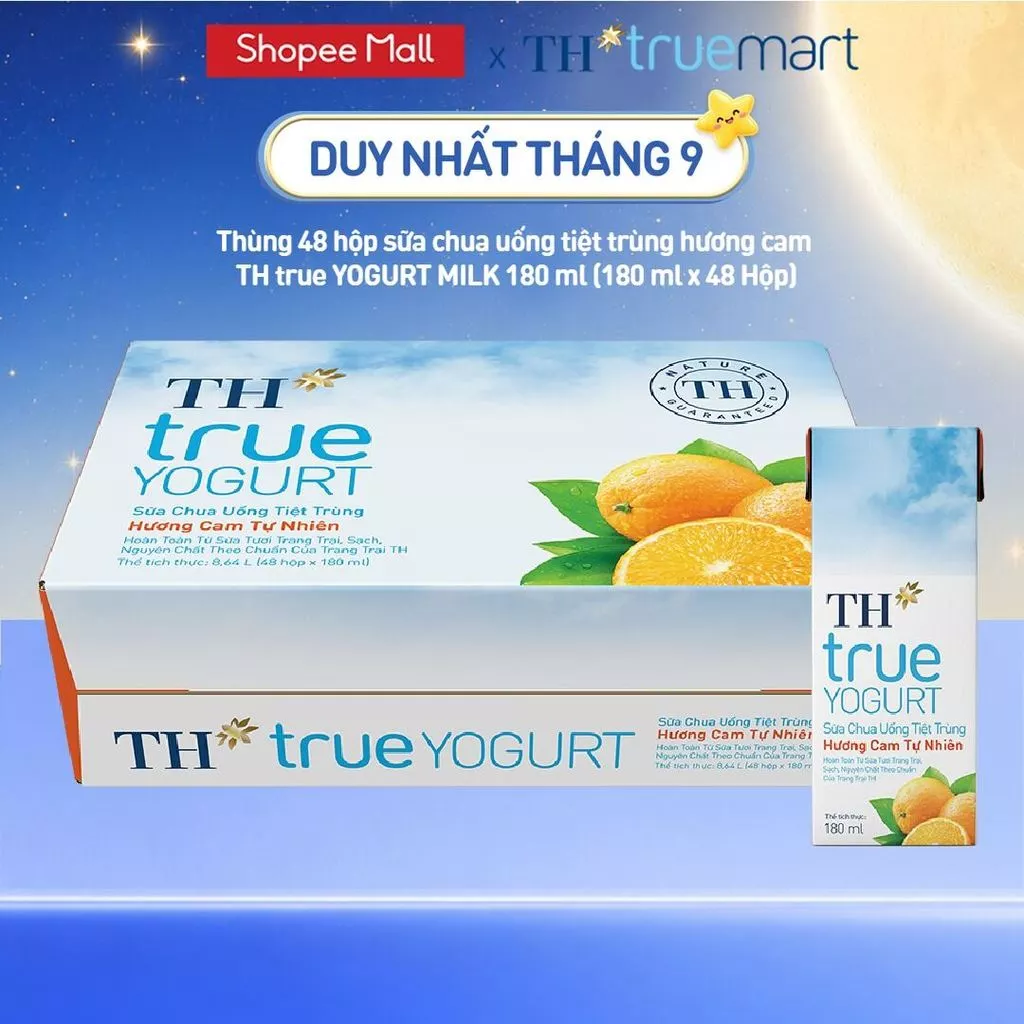 [LIVESTREAM] Thùng sữa chua uống tiệt trùng hương cam tự nhiên 180ml x 48 hộp