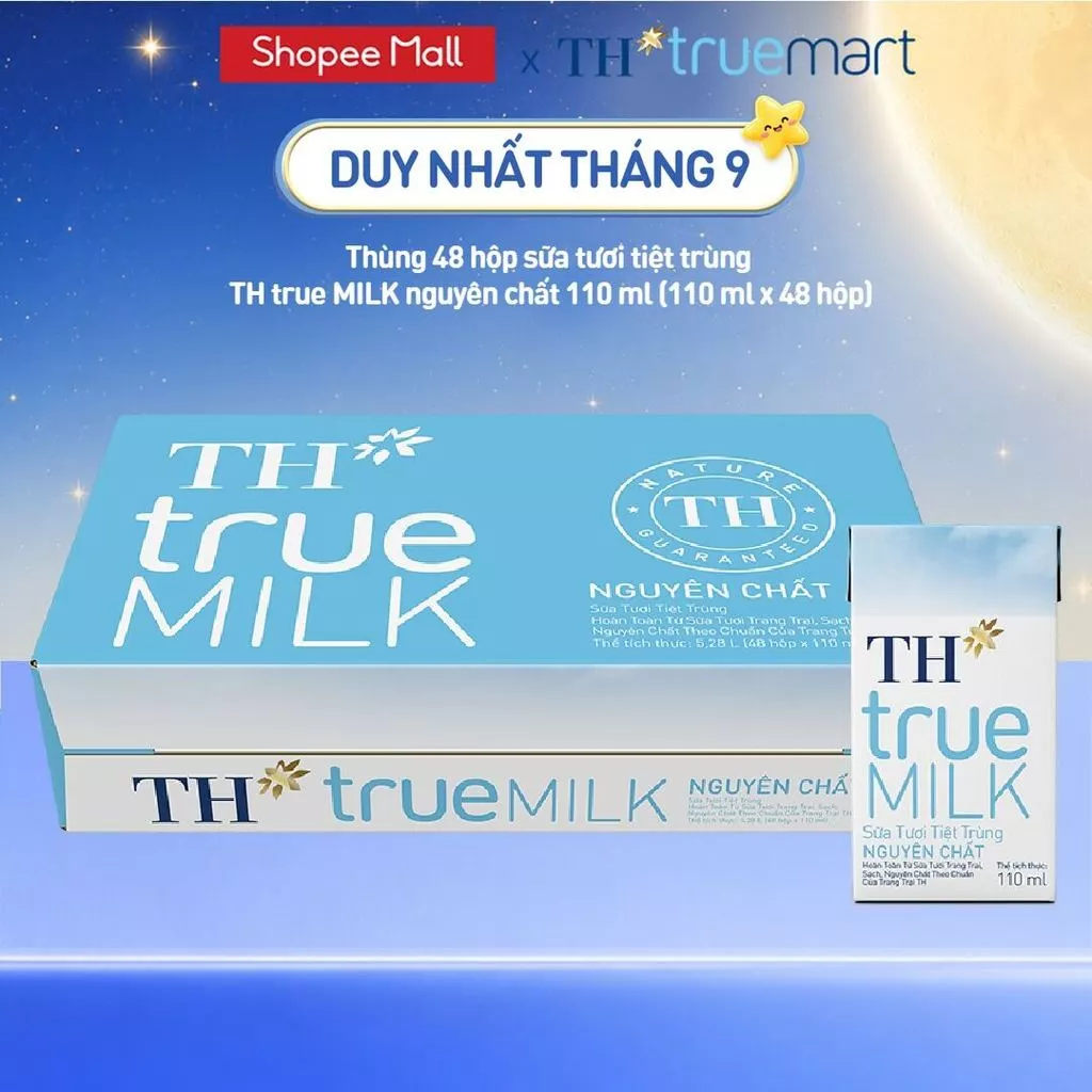 [LIVE STREAM] Thùng 48 hộp sữa tươi tiệt trùng  TH true MILK nguyên chất 110 ml (110 ml x 48)