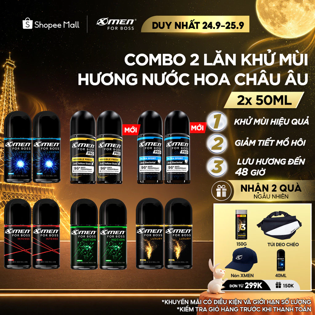 [MỚI] Combo 2 Lăn Khử Mùi Xmen for Boss 50ml/chai, Khử Mùi Vượt Trội, Hương Thơm Nam Tính Suốt 48H