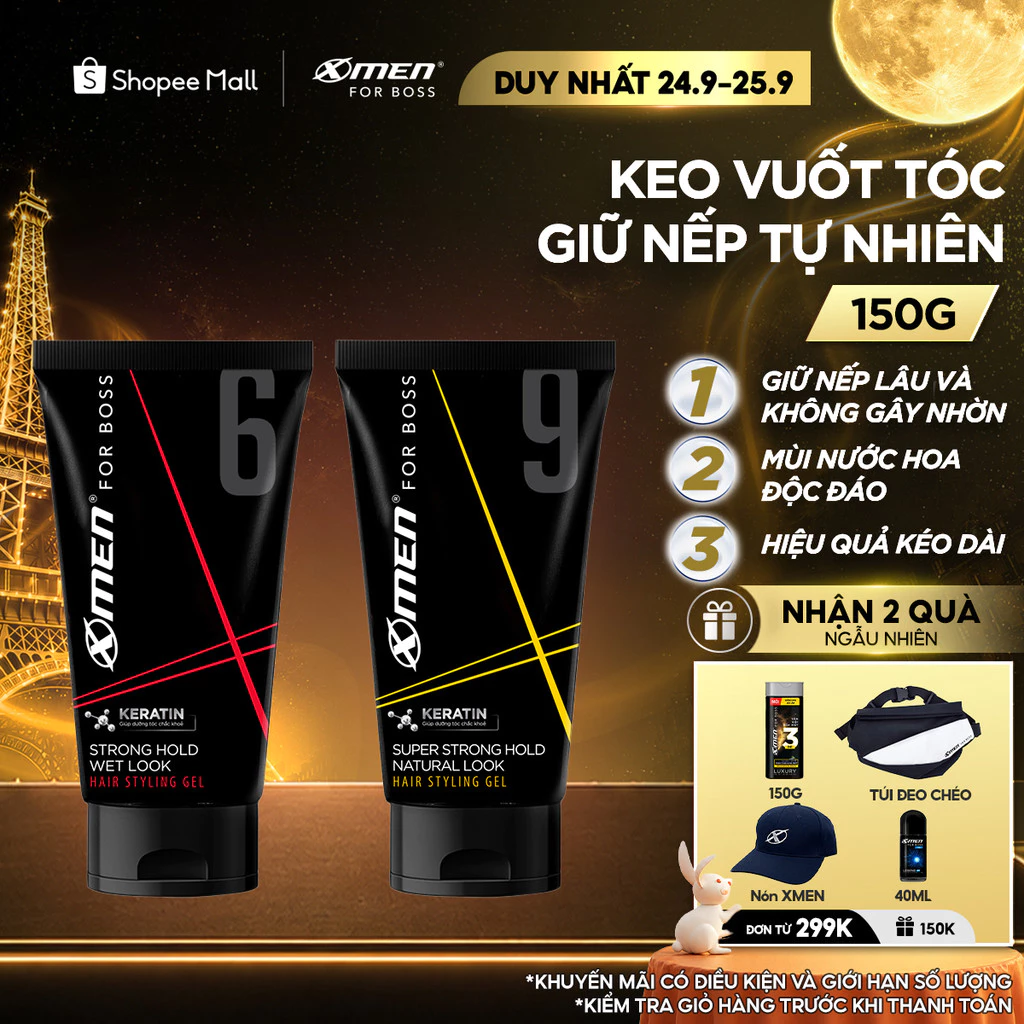 Gel Vuốt Tóc Nam XMen for Boss - Tạo Kiểu Tóc, Giữ Nếp 8H, Thành Phần Keratin Giúp Tóc Chắc Khỏe