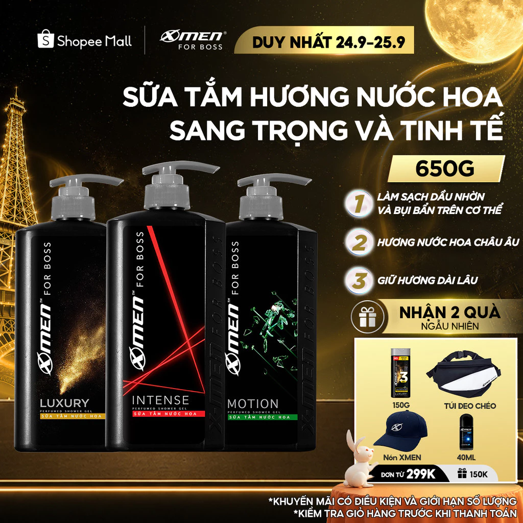 Sữa Tắm Nam XMen for Boss 650g Hương Nước Hoa Châu Âu Sang Trọng Lịch Lãm