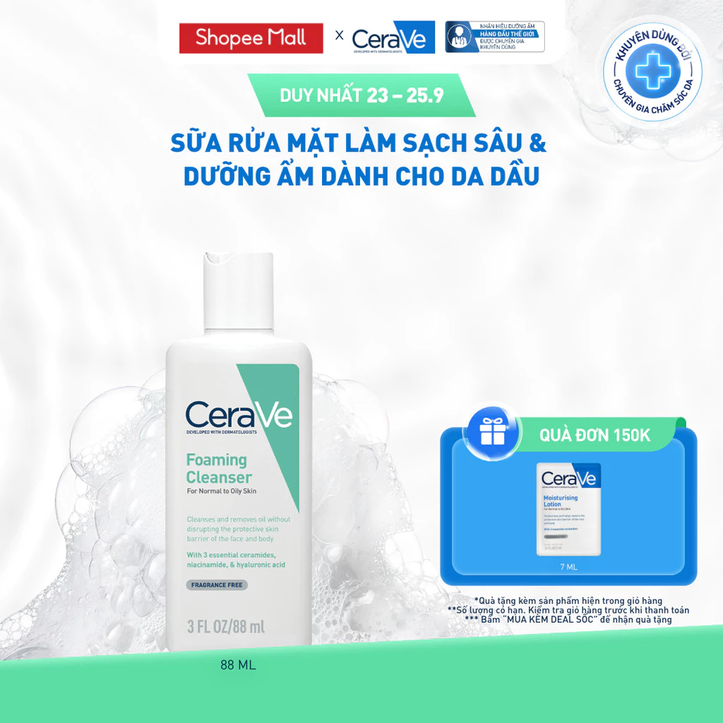 Sữa rửa mặt giúp làm sạch sâu dành cho da dầu  Cerave Foaming Facial Cleanser 88ml