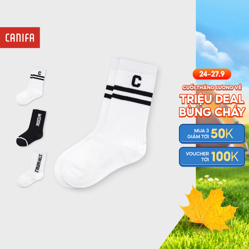 Tất bé trai cổ cao dệt chữ CANIFA thoải mái thoáng khí 2AK26C002
