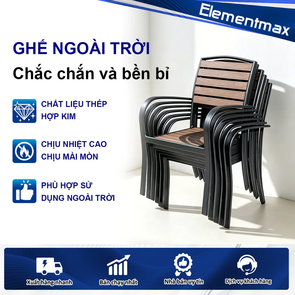 Bộ bàn ghế sân vườn Bàn ghế gỗ nhựa Dài 1m5/1m8 + 4/6/8 ghế Buck Thiết kế hiện đại Chống ẩm mốc,nắng Không thấm nước