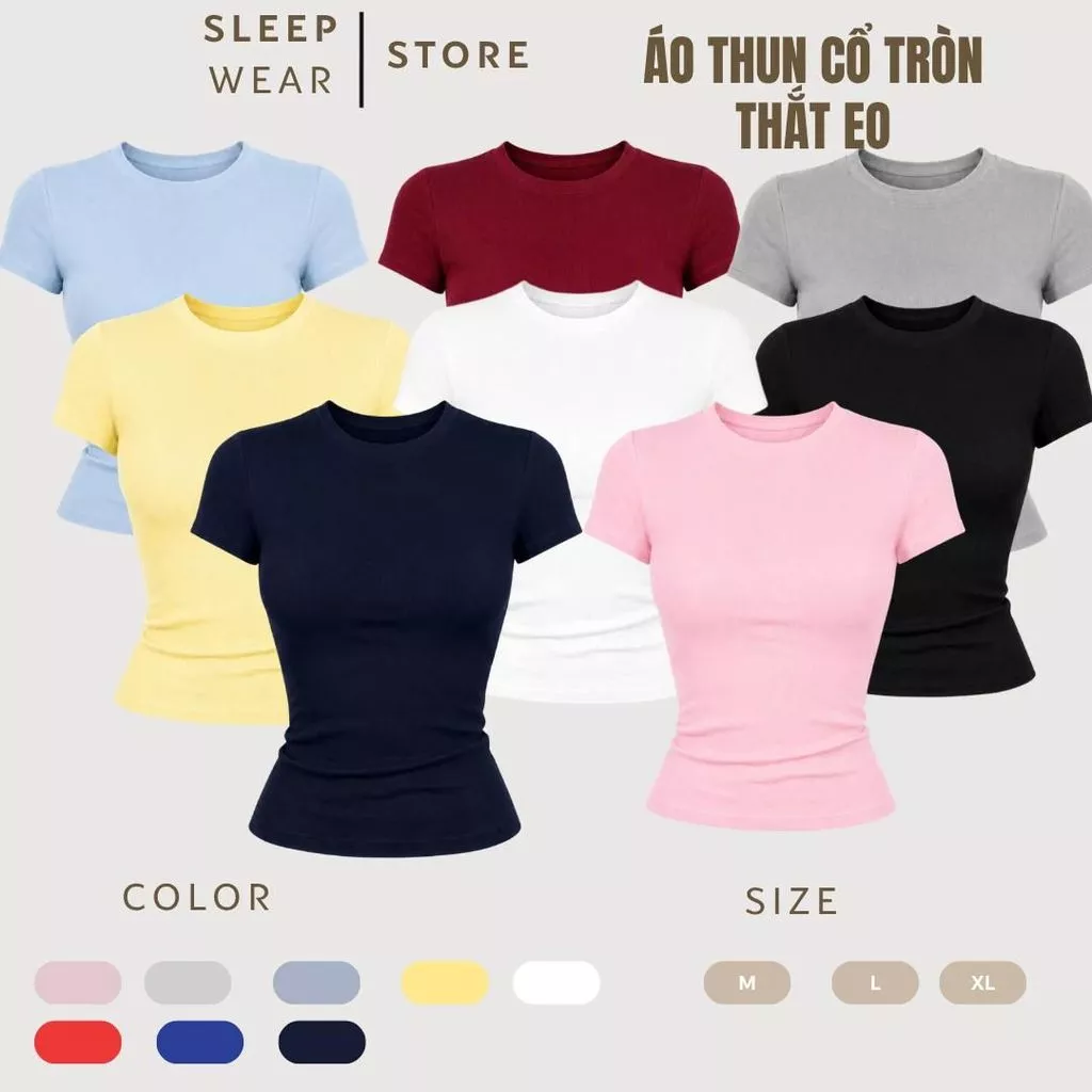 ÁO ÔM BODY CỔ TRÒN TAY NGẮN CHẤT COTTON MỊN DỄ PHỐI, CO GIÃN 4CH.