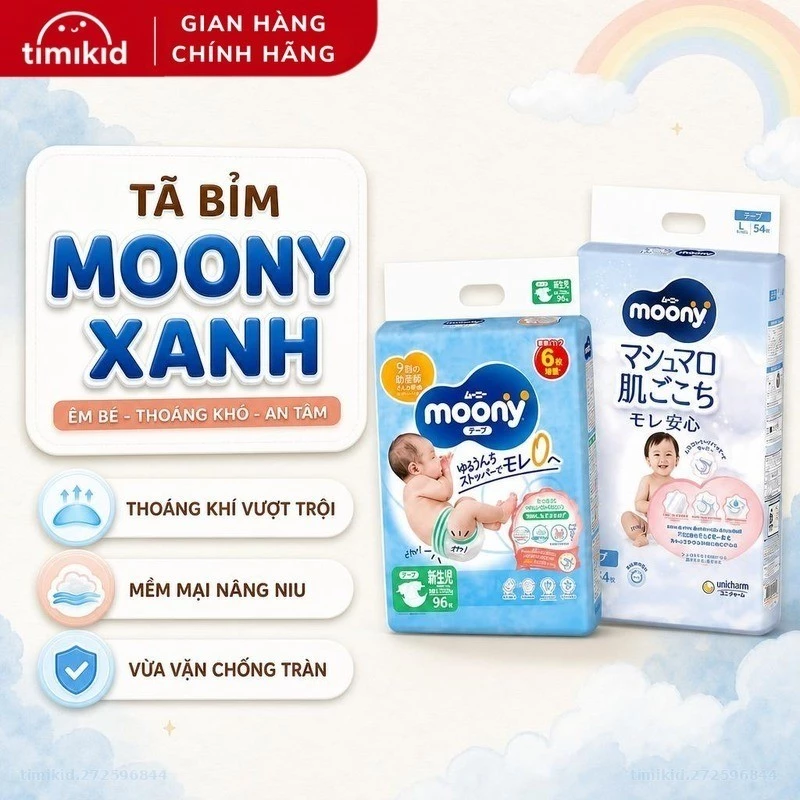 Tã Bỉm Quần/Dán MOONY Xanh Unicharm Nhập Khẩu Chính Hãng, Đầy Đủ Tem Phụ