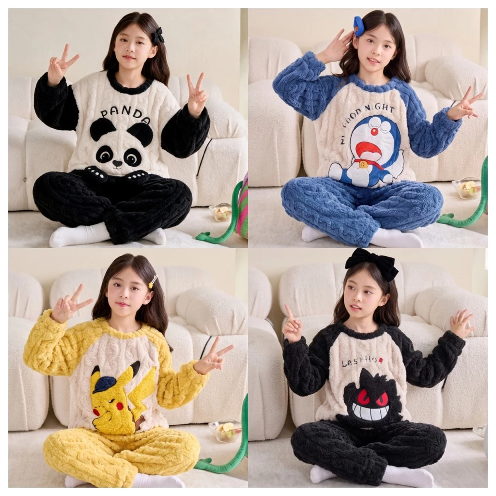 Bé Gái Bộ Đồ Ngủ Dày Hoạt Hình Dễ Thương Cha Mẹ Trẻ Em Jacquard Lông Cừu Loungewear Cho Mẹ Và Trẻ Em